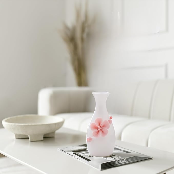 Handmade Ceramic Small vase Creative mini vase Home Decoration Ornament with 3D Floral Design (3D Flowers-Plum blossom1PCS)