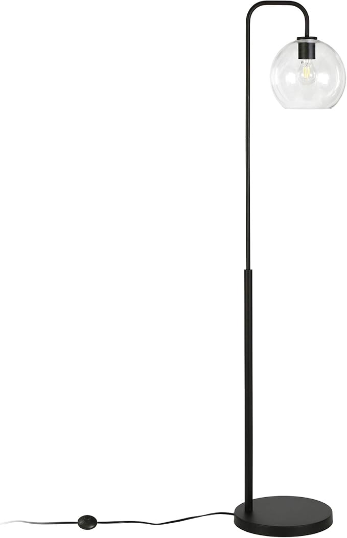 Harrison Arc Floor Lamp with Glass Shade in Blackened Bronze/Clear