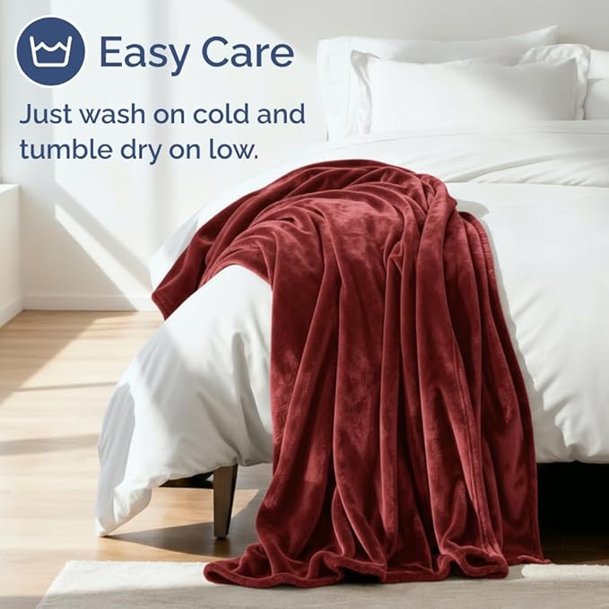 Ultra Soft Fleece Blanket Twin Size - Flannel Fleece Luxury Twin Blanket - Lightweight for Couch Bed Chair - Thick, Warm & Breathable - All Season Cozy Fuzzy, Anti-Static Microplush Bedding, Burgundy