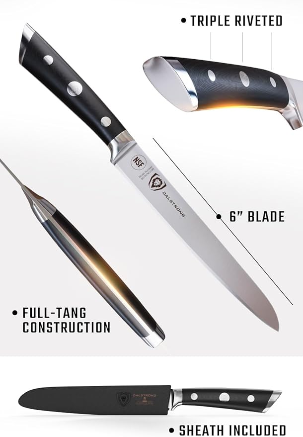 DALSTRONG Utility Knife - 6 inch - Gladiator Series Elite - Forged High-Carbon German Steel Kitchen Knife - Black G10 Handle - Paring Cooking Knife Gift - Chef's Knife - Sheath - NSF Certified