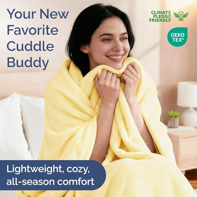 Ultra Soft Fleece Blanket King Size - Flannel Fleece Luxury King Blanket - Lightweight for Couch Bed Chair - Thick, Warm and Breathable - All Season Cozy Fuzzy, Anti-Static Microplush Bedding, Yellow