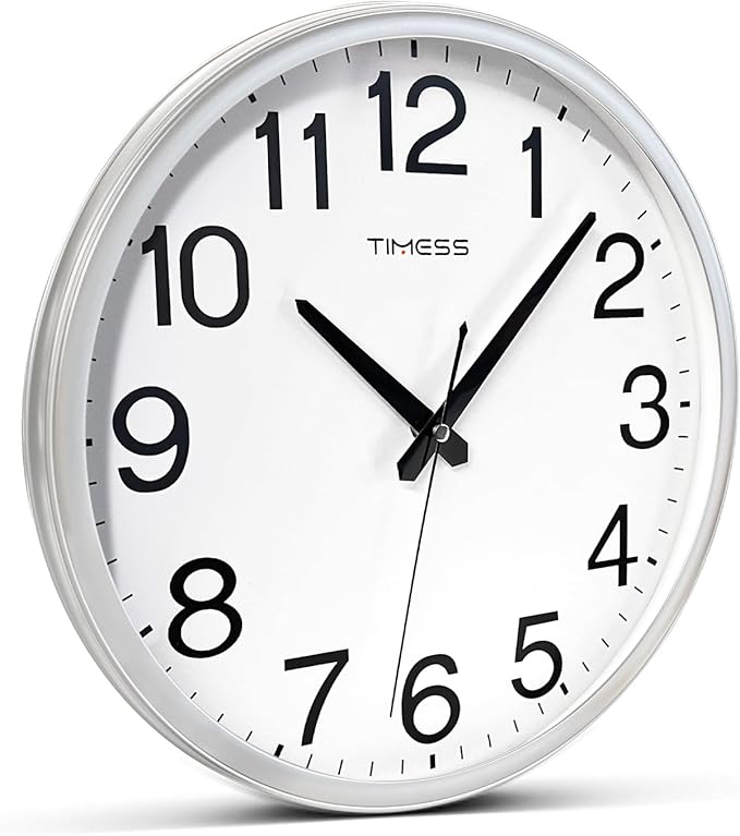 Wall Clock, 18 Inch Large Dial Non-Ticking Silent Battery Operated Quality Analog, Ultra-Quiet Movement Quartz, Timeless Stylish Clock, Ideal Modern Home, Office Décor (Sliver)