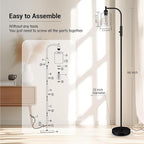 BoostArea Dimmable Floor Lamp, Standing Lamp with Seeded Glass Lampshade, 6W LED Bulb Included, Modern Floor Lamp, Industrial Floor Lamp, Bright LED Floor Lamp for Living Room and Bedroom, Office