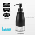 Dish Soap Dispenser with Stickers, 2 Pack Kitchen Dish Refillable Liquid Dispensers, Stainless Steel Case Glass Liner Soap Dispenser for Bathroom Kitchen, Matte Black (10 OZ./ 300ML)