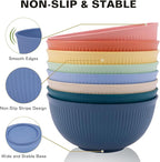 Wheat Straw Bowls, 26 Oz Unbreakable Plastic Soup Salad Cereal Bowls Sets of 8, Lightweight Reusable Microwave Dishwasher Safe BPA-Free for Kitchen Camping Ramen Snack, Multicolor