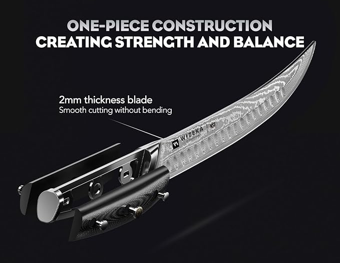 WIZEKA Carving Knife-10 Real Damascus Breaking Knife,Razor Sharp Butcher knife Curved Scimitar Brisket Knife for Meating Cutting with G10 Handle