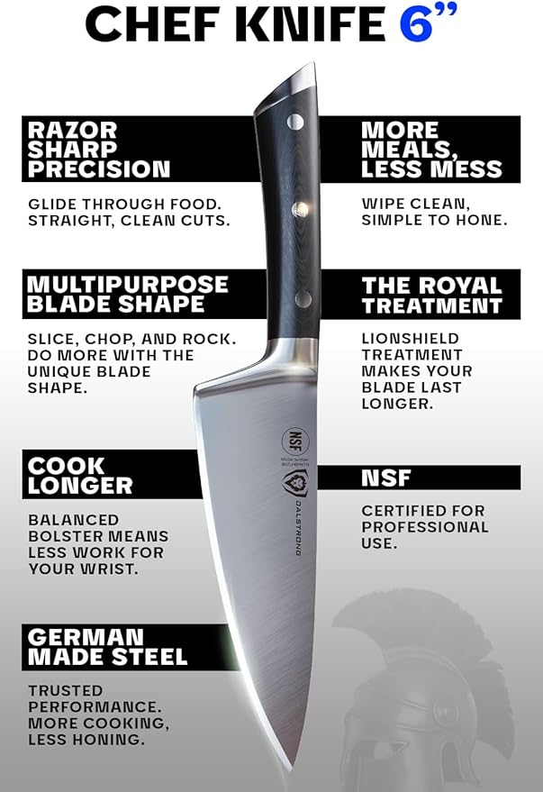 Dalstrong Chef Knife - 6 inch - Gladiator Series Elite - Forged High Carbon German Steel - Razor Sharp Kitchen Knife Gift - Full Tang - Black G10 Handle - Sheath Included - NSF Certified