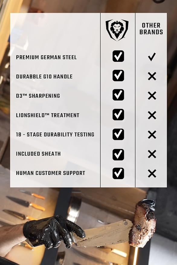 Dalstrong Chef & Cleaver Knife - 8 inch - The Crixus - Gladiator Series Elite - German HC Steel - Hybrid Razor Sharp Kitchen Knife - Black G10 Handle - w/Sheath - Chef Knife - NSF Certified