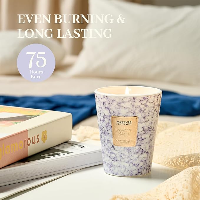 M&SENSE LavenderCitrus Scented Candles for Home, Lead-Free Wick Highly Scented Jar Candles, 14.1 Oz 80 Hours Lasting Burning Candles Gifts for Women, Relaxing Aromatherapy Candle for Stress Relief