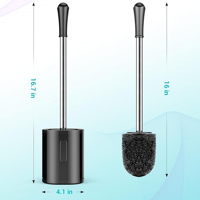 Compact Size Toilet Brush & Holder, 2 Pack, Stainless Steel Handle, Space Saving for Storage, Drip-Proof, Easy to Assemble, Black