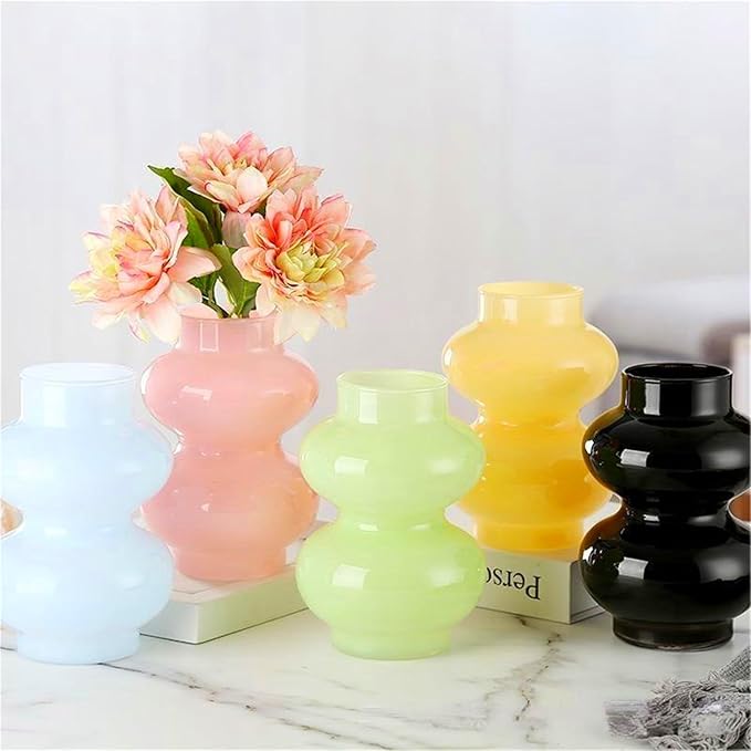 JSPYFITS Glass Hydroponic Flower Vase, Double Balls Colored Glasses Bubble Vases for Flower, 7 Inches Glass Funky Vase for Home/Office/Weddings/Party Table Flower Décor (Milky Green)