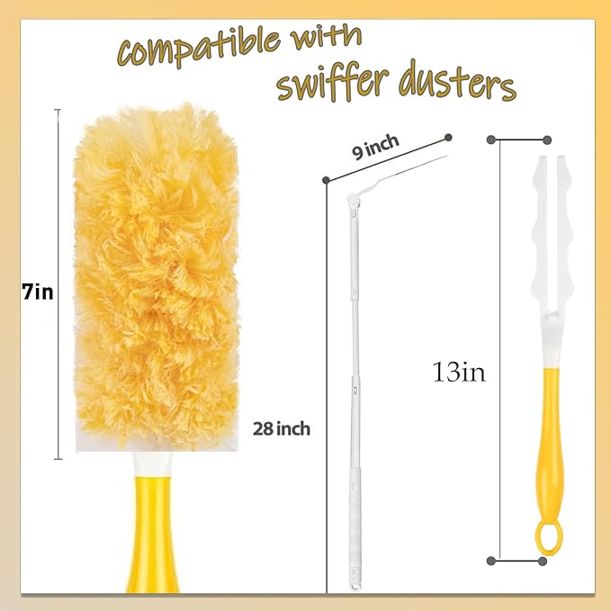 Duster Refills Compatible with Swiffer Duster, 360 Heavy Duty Multi Surface Duster Replacement with 1 Short Handle and 3FT Extenda Handle for Cleaning Furniture, Blind, Ceiling Fans(yellow-360-40pack)