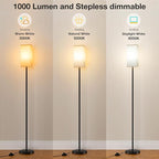 Ambimall Floor Lamps for Living Room & Remote Control, 9W Stepless Dimmable Bulb, Foot Switch, 64'' Tall Standing Lamp, Beige Lampshade(Black)