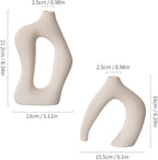 Ceramic Vase Set of 2, White Decorative Aesthetic Flower Vase for Home Décor Modern Minimalist Table, Fireplace, Shelf, Mantel, Entryway Centerpieces