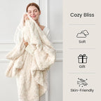 Cozy Bliss Faux Fur Throw Blanket for Couch, Fuzzy Soft Plush Thick Warm Fluffy Reversible Wave Textured Blanket for Sofa Bedroom Living Room, 55 * 70 Inches Cream White