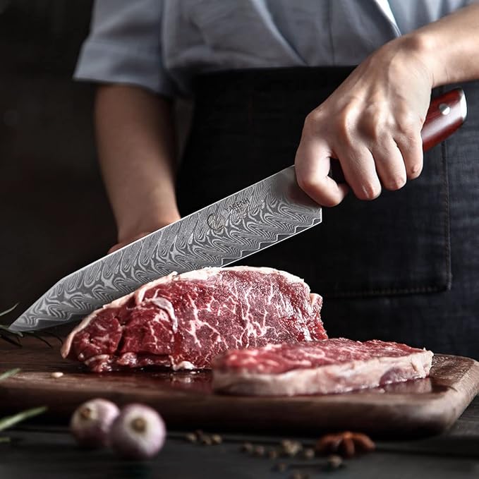 YARENH Slicing Knife 8 Inch - Damascus Chef Knife,67-Layer Steel,Ultra-Sharp Blade, Durable Edge, Rust-Resistant, Ergonomic Sandalwood Handle,Sharp Sashimi Knife