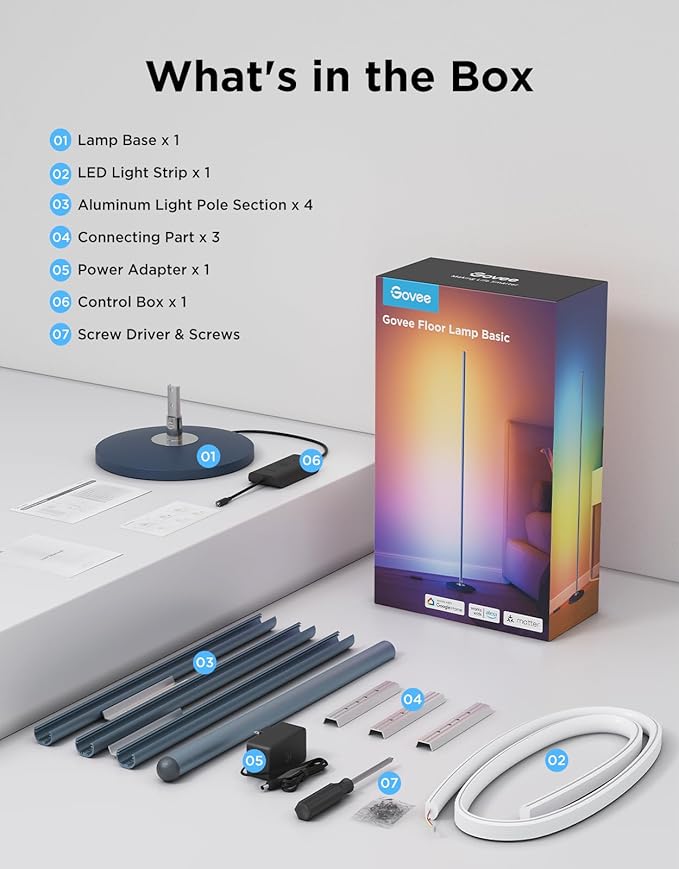 Govee RGBIC Floor Lamp Basic, LED Corner Lamp Works with Alexa, Smart Modern Floor Lamp with Music Sync and 16 Million DIY Colors, Color Changing Standing Lamp for Bedroom Living Room Blue