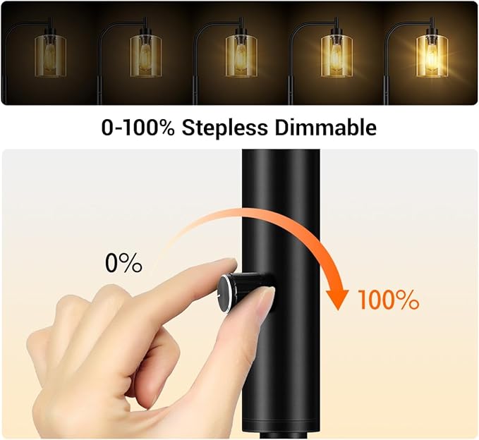 BoostArea Dimmable Floor Lamp, Standing Lamp with Glass Lampshade, 6W LED Bulb Included, Modern Standing Lamp, Bright LED Lamp for Living Room and Bedroom, Office