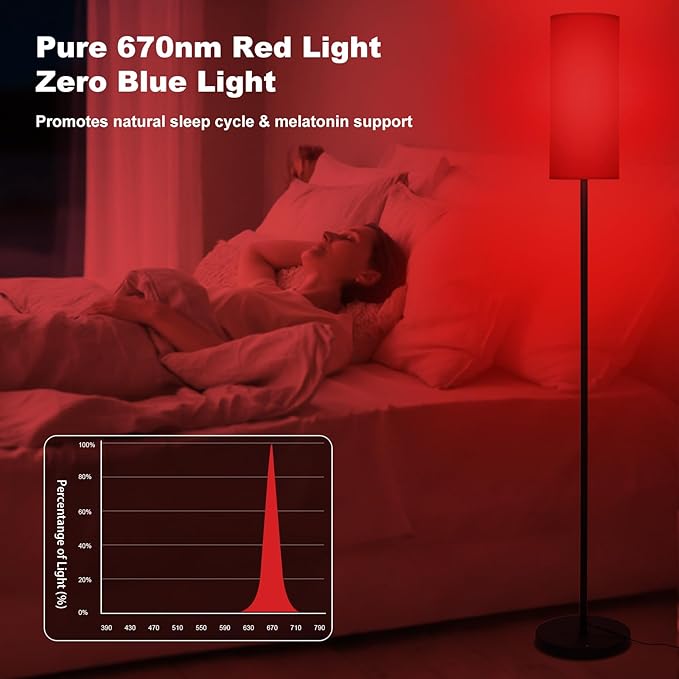 Floor Lamp with Red Light - 670nm Red Night Light for Sleep, 3CCT LED Standing Lamp with Remote, Dimmable Modern Floor Light with Timer and Memory, Sturdy Iron Base, Linen Shade, for Bedroom