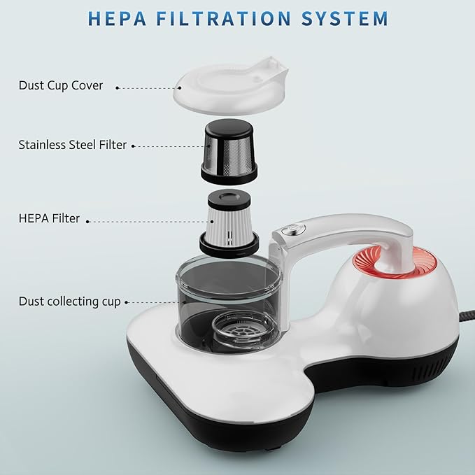 Mattress Vacuum Cleaner, Handheld UV Bed Vacuum Cleaner 16KPa & 12800 Vibrations Per/Min Upgraded Effectively Clean Up Bed, Pillows, Cloth Sofas, Carpets and Ther Fabric Surfaces