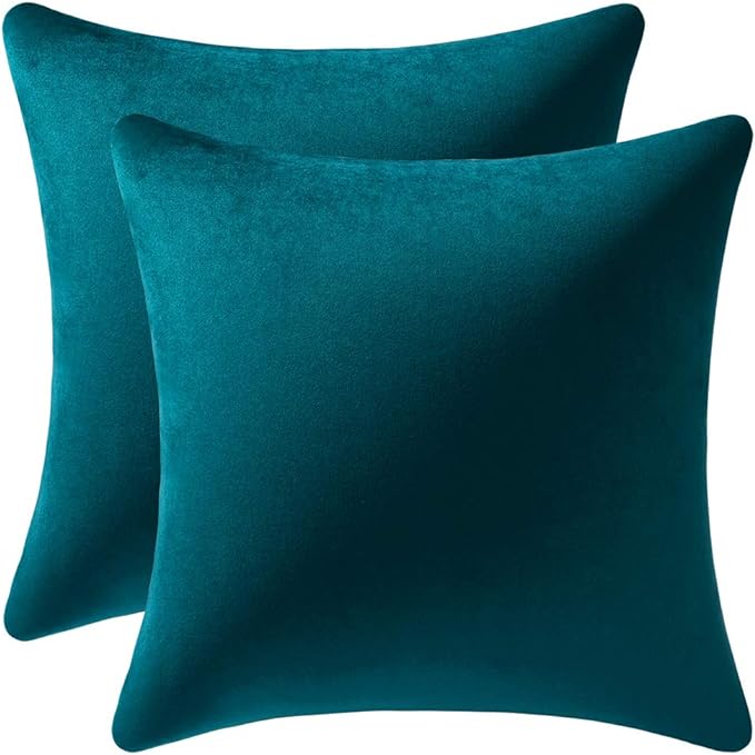 Throw Pillow Cases 22x22 Teal: 2 Pack Cozy Soft Velvet Square Decorative Pillow Covers for Farmhouse Home Decor
