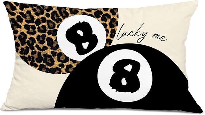 Leopard Star Lucky 8 Ball Throw Pillow Covers 20x12, Cheetah Print Room Decor, Trendy Funky Y2K Leopard Print Decorative Pillow Covers for Girls Room Dorm Apartment Home