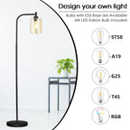 Industrial Standing Lamp with Gold Glass Lampshade, 6W LED Bulb Included, Modern Style with Foot Switch, Bright LED for Living Room, Bedroom, Office
