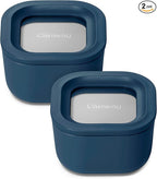 Caraway 2pc Glass Food Storage Set - 1.75 Cup Food Containers (2) - Non-Toxic Ceramic-Coated Glass - Air Release Technology - Compact & Stackable Design - Navy