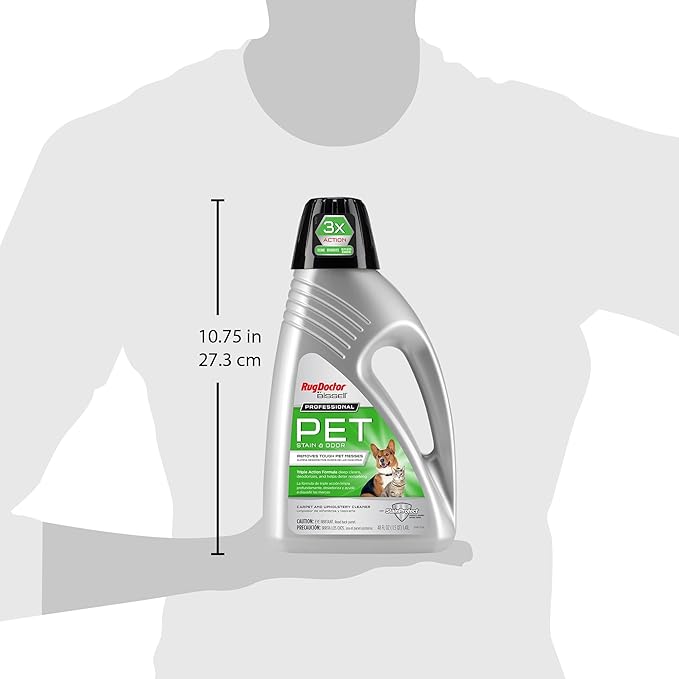 Rug Doctor Professional Triple Action Pet Stain and Odor Deep Carpet Cleaner Solution 48oz. Triple Action Formula Cleans, Deodorizes and Deters Remarking, Carpet Shampoo for Pet Stains & Odors