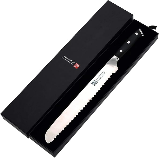 Qin Dynasty Series Bread Knife Pro Kitchen Knife 10 Inch Serrated Edge Cake Knife High Carbon German Stainless Steel Sharp knife with Ergonomic Handle