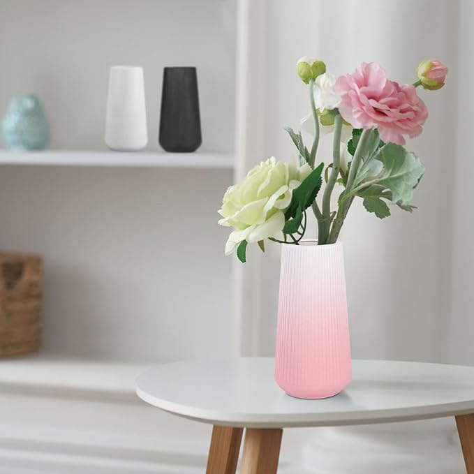 Gradient Pink Ceramic Vase, GUKJOB Small Cute Flower Vase for Pampas Grass, Home, Living Room, Dining Table, Farmhouse, Office Decor, Bedroom, Table, and Kitchen Shelf (Gradient Pink)