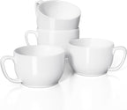 Teocera Soup Mugs with Handles, White Coffee Mugs Set of 4, Large Soup Cups - Striped Design - 24 Ounce Porcelain Jumbo Mugs Bowls for Coffee, Oatmeal, Hot Cocoa, Cereal