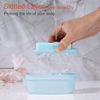 Quatish Leakproof Soap Dish with Lid & Draining Layer, Shatterproof Travel Bar Soap Holder Case Container, Portable Travel Size Toiletries Essentials for Camping, Gym, Bathroom, Blue