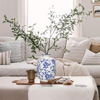 Hollyone Blue and White Porcelain Vase Large Chinoiserie Floral Vintage Tall Blue Ceramic Vases for Home Mantle Shelf Living Room Table Centerpieces Decor, 7.3 Inch