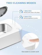 Jewelry Cleaner Machine Ultrasonic 48KHz Ultra Sonic Cleaner for Glasses, Rings, Earrings, Watch Strap, Dentures, Makeup Brush, 304 Stainless Steel 12oz Cleaning Pod with 2 Timer Modes (White1)
