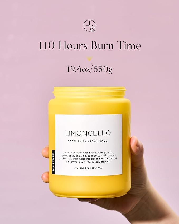 M&SENSE Limocello Summer Scented Candle, 19.4oz 110 Hours Long Lasting Burn Non Toxic Natural Soy Wax Lemon Highly Scented for Home Decor, 2 Wick Relaxing Candle Gifts for Yoga Spa Meditation