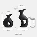 XL Black Snuggle Hollow Ceramic Vase Set of 2,Minimalist Decorative Modern Vases,Heart Shaped Flower Vase for Home Decor (XL Black W 9.7" X H 10.1")