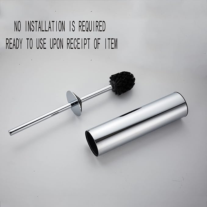 Freestanding Luxury Toilet Brush 304 Stainless Steel Toilet Brush and Holder 19-Inches Tall Round Rust Resistant Anti-Odor and Easy to Clean with Polished Chrome Finished