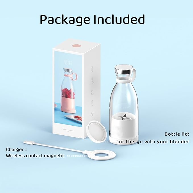 Asa Vea Mini Blender for Smoothies and Milkshakes, Portable Blender, Rechargeable, Personal Size Blender with Quota Outer Travel Lid with 4 Blades, 11 oz for Outdoors, Camping (Black)