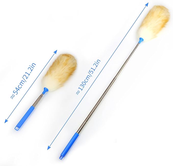 Wool Lambswool Extendable Cleaning Brush Duster 21.2-51.2in,Anti-Static with Stainless Steel Extension Pole,Comfortable Grips,for Office,Home,Car,Piano,Guitar and Other Stringed Instruments