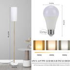 BoostArea Floor Lamp for Living Room with 3 Color Temperatures Bulb, Modern Floor Lamps, Classic Tall Lamp for Office, Standing Lamps for Bedroom, Kids Room, Study(9W LED Bulb, White Linen Shade)