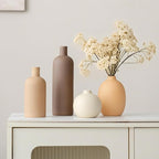 Modern Ceramic Vase Set, Neutral Colors, Decorative Vases for Home Shelf Decor, 4 Piece Collection (Coffee Mix Set 4)