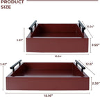 Set of 2 Serving Tray with Handles - for Coffee Table, Breakfast, Dinner Kitchen Living Room Bedroom, Home Decor for All Occasions, Red, Size S+M