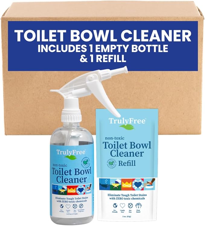 Toilet Bowl Cleaner - Heavy-Duty Stain Remover - Septic Safe, Plant-Based Formula - Fresh Peppermint Scent - 1 Refill (3oz) with Empty Refillable Bottle