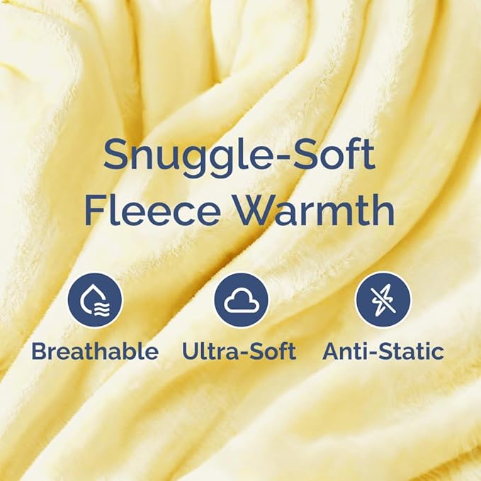 Ultra Soft Fleece Blanket King Size - Flannel Fleece Luxury King Blanket - Lightweight for Couch Bed Chair - Thick, Warm and Breathable - All Season Cozy Fuzzy, Anti-Static Microplush Bedding, Yellow