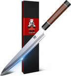 SHAN ZU 10 Inch Japanese Sushi Knife, 9 Layers 10Cr15MoV High Carbon Steel Sashimi Knife, Sharp Cutting Yanagiba Knives with Red Sandalwood Handle for Sushi Making, Slicing & Fish Knives