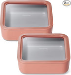 Caraway 2pc Glass Food Storage Set - 10 Cup Food Containers (2) - Ceramic Coated - Non Toxic, Non Stick Lunch Box with Lids. Dishwasher, Oven, & Microwave Safe - Perracotta