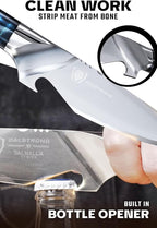 Dalstrong BBQ Piranha Knife - 6 inch - Valhalla Series - 9CR18MOV HC Steel - Celestial Resin & Wood Handle Gift Knife - Built-in Bottle Opener - Meat Cutting, Carving, Bone, Trimming - Leather Sheath