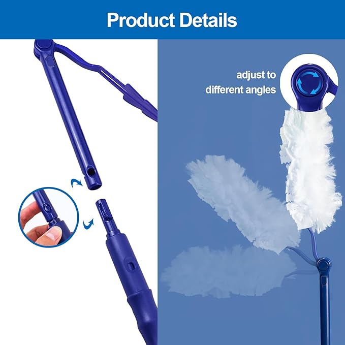 Replacement Handles Compatible with Swiffer Duster Refill, Swiffer Duster Extended Handle,Foldable & Extendable Dust Handle Only(Blue 3pcs)