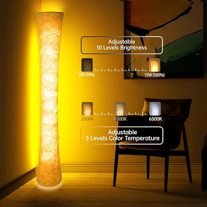 2 Pcs Floor Lamp, 61'' Smart RGB LED Corner Lamp with Music Sync and 16 Million DIY Colors, 3 Color Temperature, APP & Remote Control, Color Changing Standing Floor Lamp for Bedroom Living Room